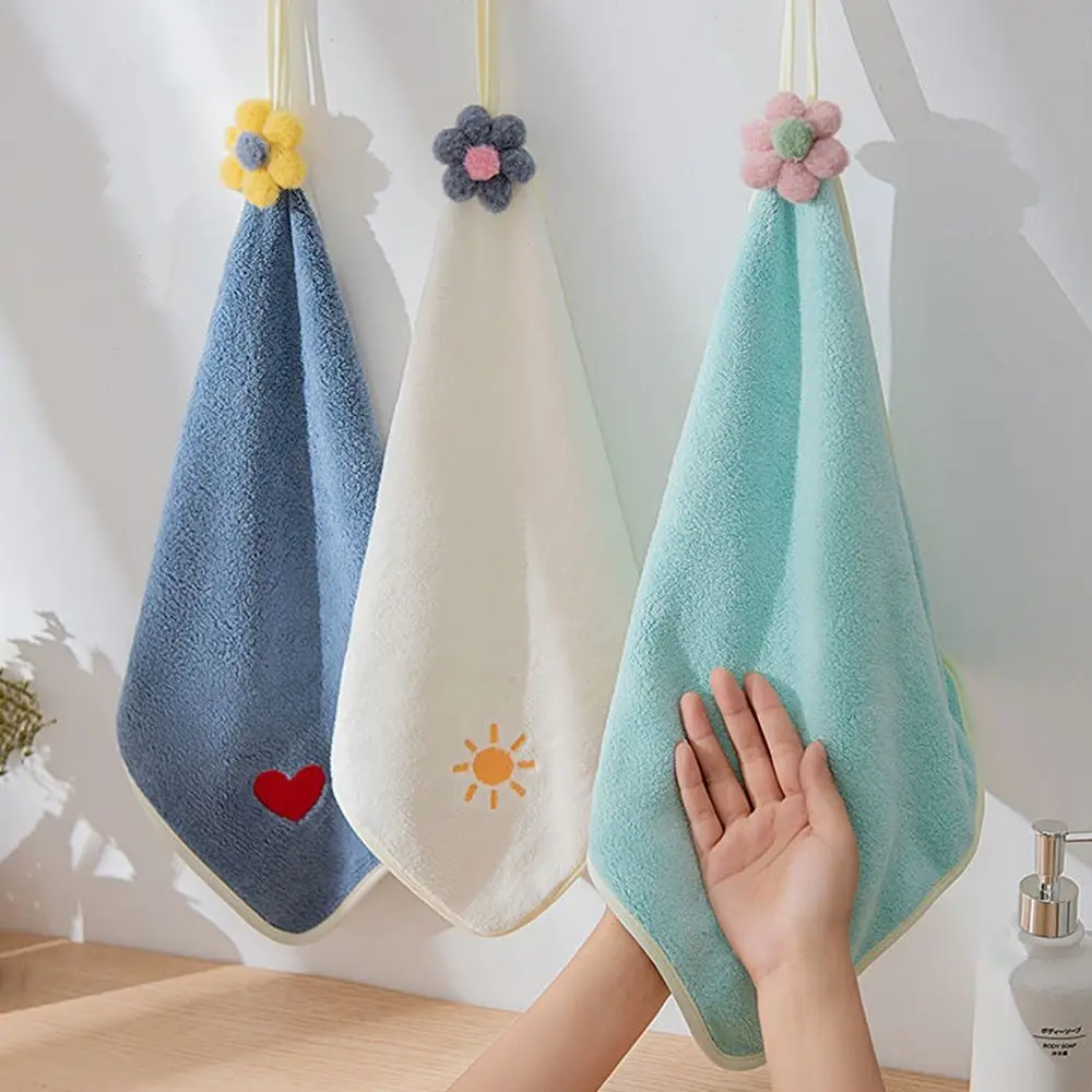 

Cartoon Cute Small Flower Coral Velvet Hand Towel New Kitchen Hanging Coral Velvet Absorbent Microfiber Thickened Cleaning Rag