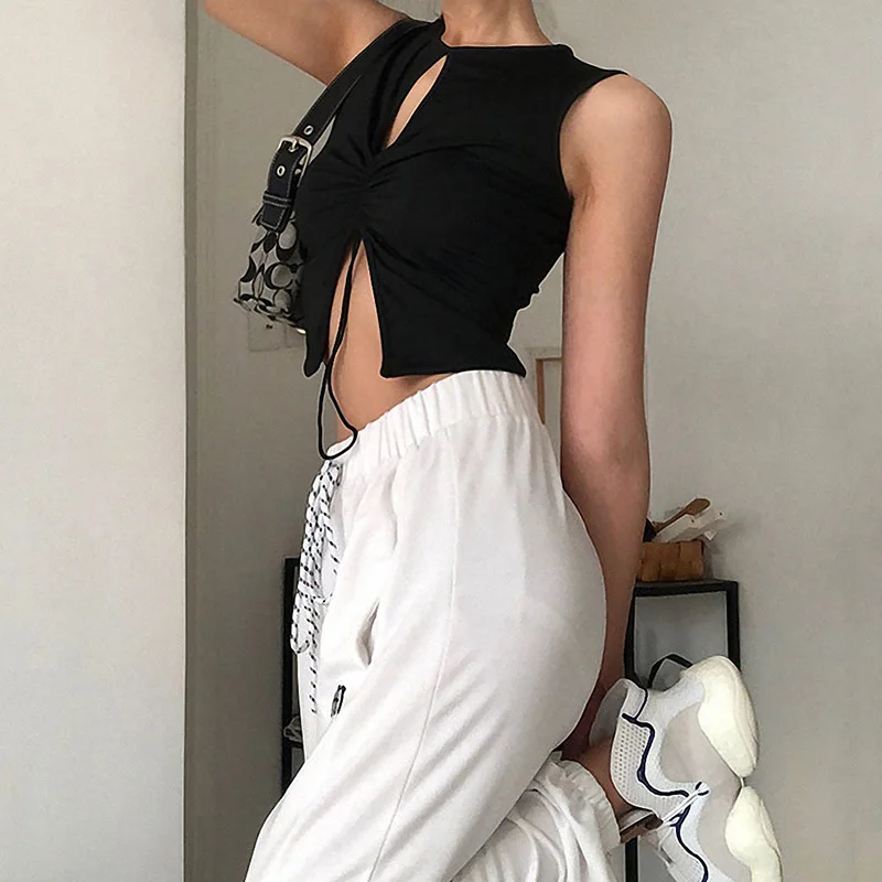 

Vintage Gothic Party Hollow Out Shirts Sleeveless Tops 2000s Women Tee Chic Clothes Fashion Harajuku Cropped Feminino Y2k Tops