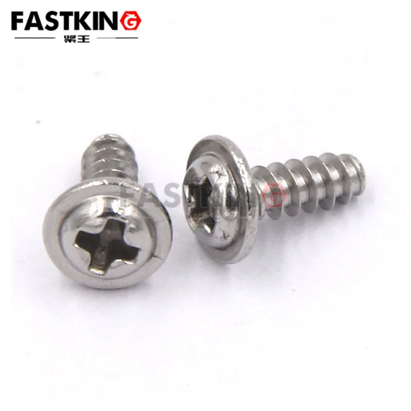 

50Pcs/Bag A2-70 cross pan head with washer ，flat tail，self tapping B type screw PWB2-PWB4