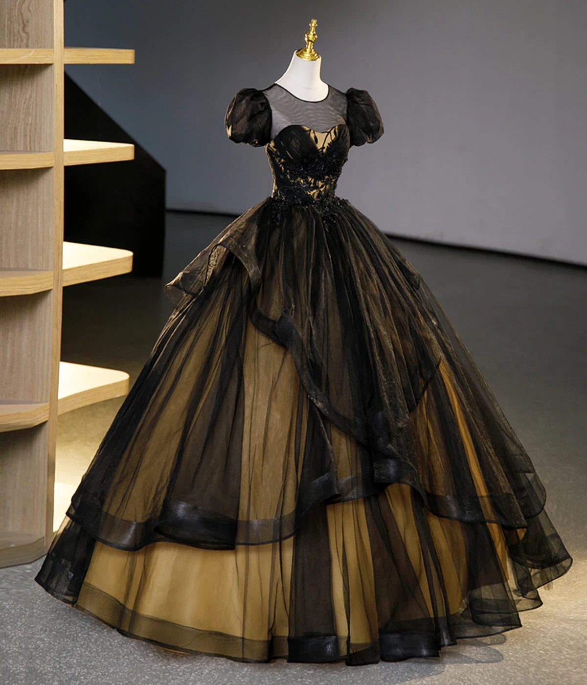 

17113#IENA Black And Yellow Evening Dress O Neck A-Line Empire Wedding Party Princess Prom Gown Vestido with Beads Plus Sze