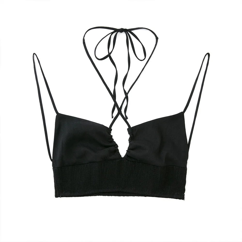 

ZATRHMBM 2022 женский весенне-летний новый модный сексуальный короткий черный эластичный льняной Топ