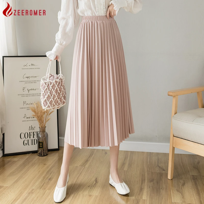 

Women Summer Pleated Long Skirts High Waist Elegant Pink Skirt Casual Clothes Women Midi Fashionable High-Quality Slim Skirt