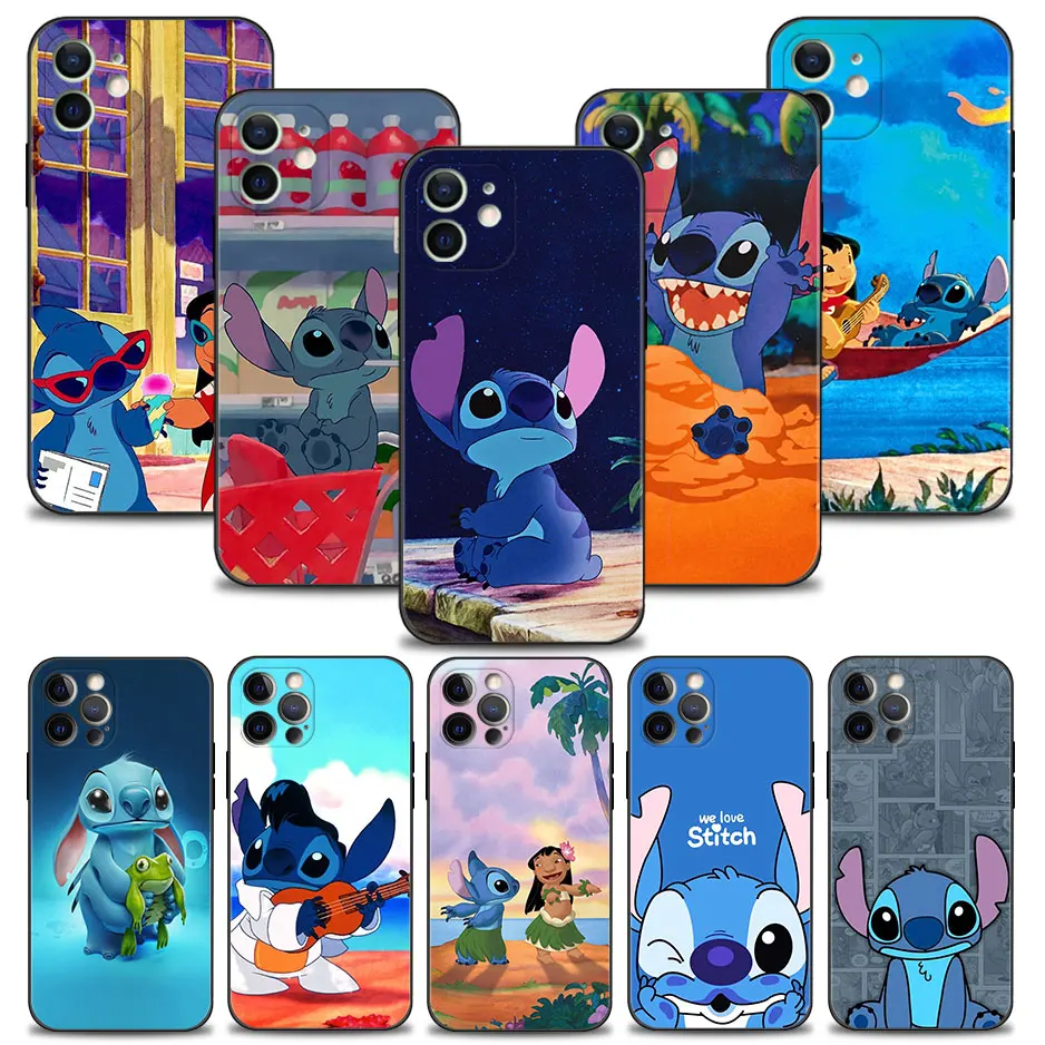 

Mobilephone Case for iPhone 13 12 11 Pro Max XS XR X 8 7 6 6S Plus SE 5 14 13mini 12mini Cover Silicone Funda Kawaii Stitch