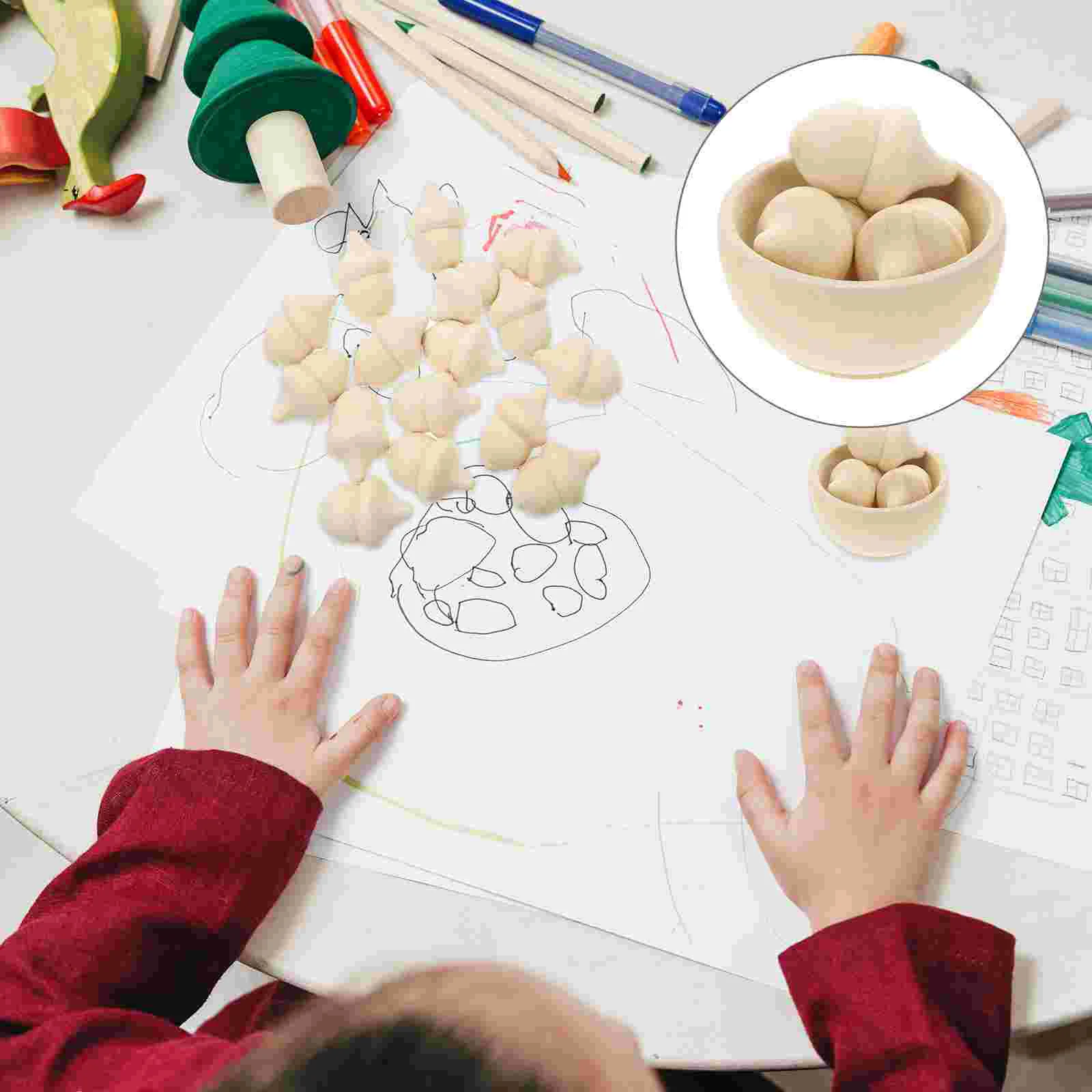 

20pcs Counting Sorting Acorns Wood Unfinished Crafts with 6 Wood Bowls