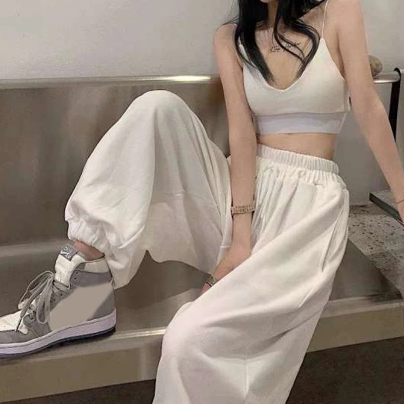 

Women White Jogging Sweatpants Korean Fashion Sports Pants Casual Harajuku Wide Joggers Trousers Ankle-Length Harem Pants