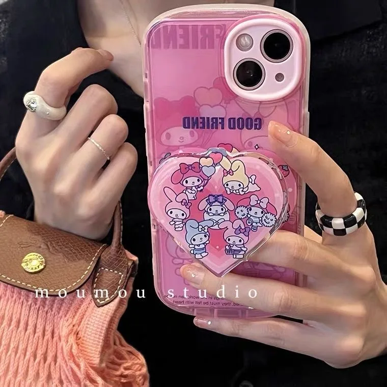 

Sanrio Kuromi Melody Cartoon Stand Phone Case For iPhone 13 12 11 Pro Max XR XS MAX 8 X 7 Girls Shockproof Soft Silicone Case