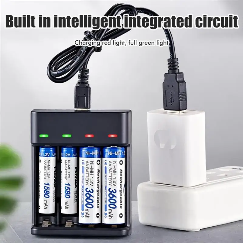 

4 Slot USB AA/AAA Battery Charger Smart Battery Charger for NI-MH Battery Intelligent Charging
