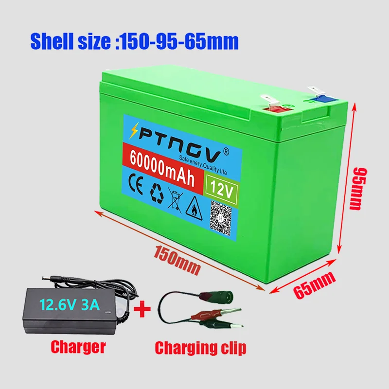12V 60Ah 18650 lithium battery pack 3S6P built-in high current 20A BMS for sprayers electric vehicle batterie+12.6V charger |