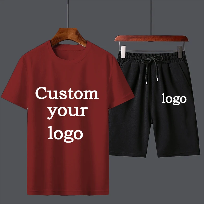 Summer Men's Suit Short Sleeve T-Shirt Suit Print Sportswear Casual Oversized Top Shorts Breathable Custom logo Sportswea