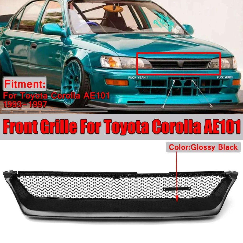 

Car Front Grilles Bumper Grille Touring Wagon Style Racing Grill Glossy Black For Toyota Corolla AE101 1993-1997 Car Styling