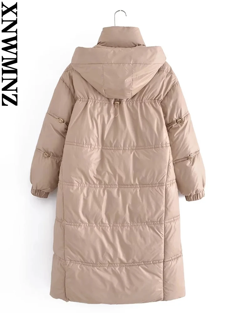 XNWMNZ 2022 Women Fashion Removable Hat Long Cotton Clothes Woman Retro Oversize Jackets Winter Warm Coat Female Chic Outwear