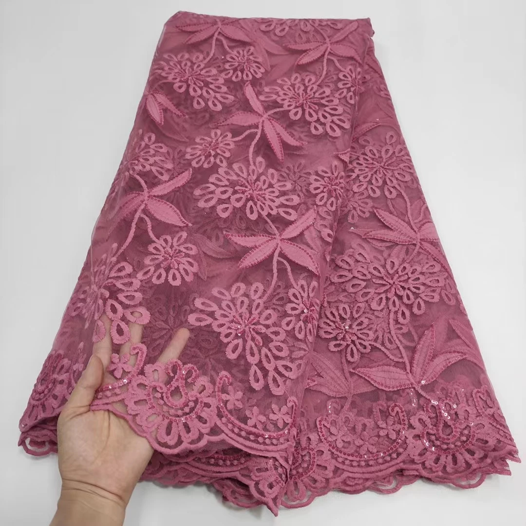 

2022 Latest African Lace High Quality African French Net Tulle Lace Fabric With Sequins Embroidery For Nigerian Wedding