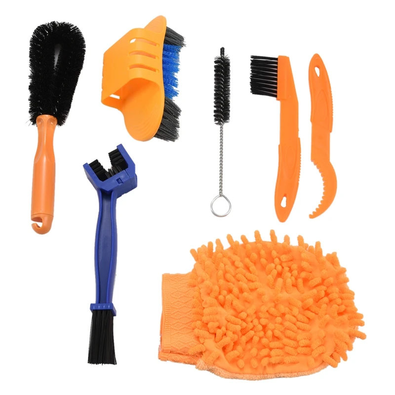 

7Pcs/Set Mountain Bike Cleaning Tool Cycling Tire Brush Bicycle Chain Wash Brake Disc Cleaner Wheel Rim Cleaner
