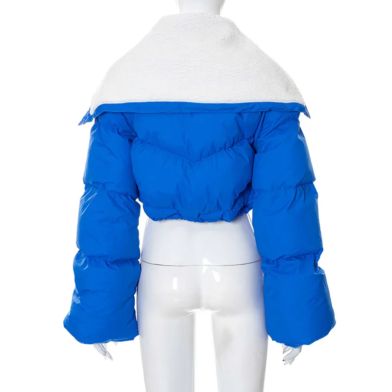 2022 Winter Korean Big Lapel Long Sheep Wool Sleeve Sailor Collar Short White Duck Down Coat Women Drawstring Jacket