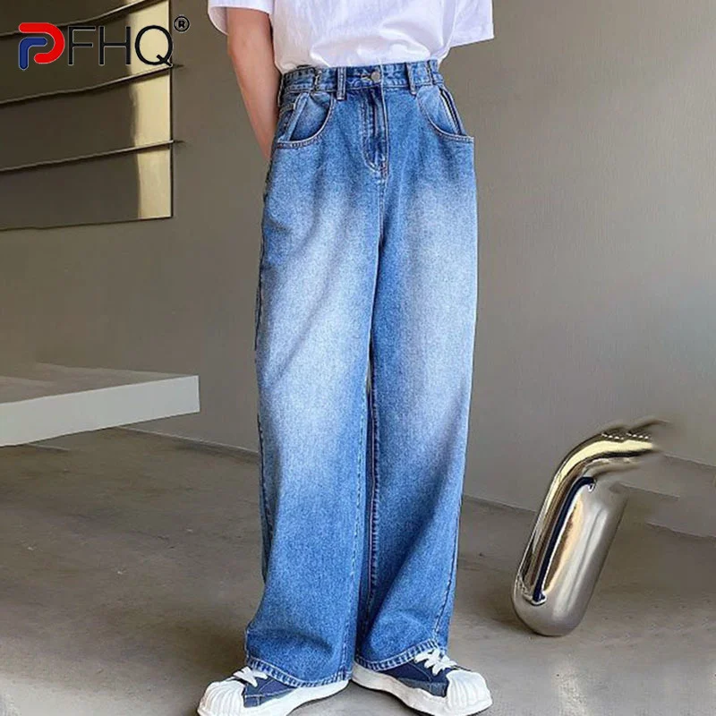 

PFHQ 2023 винтажные прямые джинсовые крючки Регулируемый дизайн мужские мешковатые высококачественные весенние модные элегантные Широкие штаны в Корейском стиле