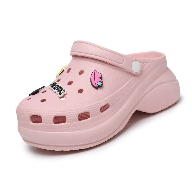 

Causal Women Rainbow Women Sandals 2022 Beach Shoes Ladies Croc Clogs Outdoor Platform Mid Heel Half Summer New Couple Slippers