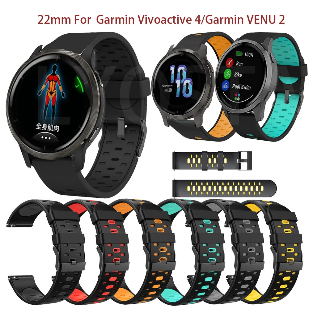 

22mm Silicone Band For Garmin VENU 2 Sport Watch For Forerunner 745/Vivoactive 4/Fenix Chronos Wristband Replacement Bracelet