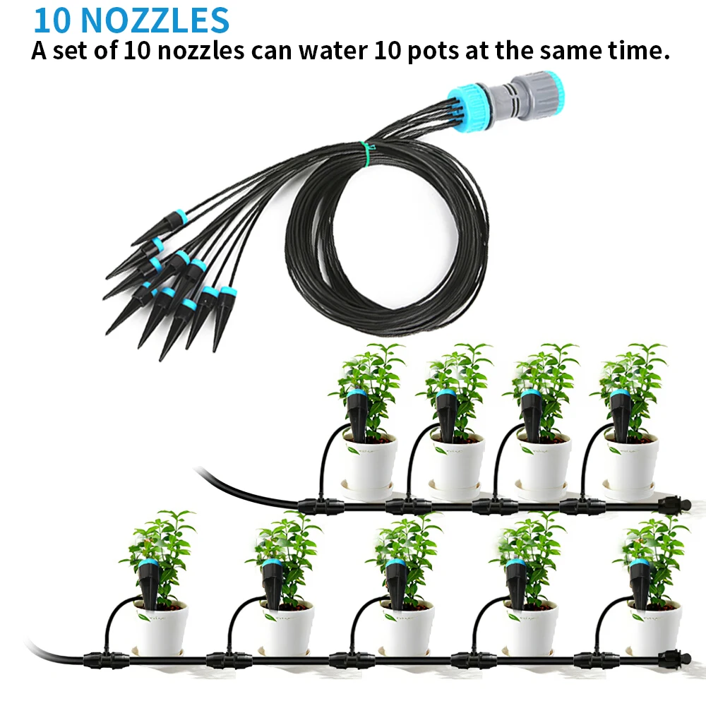 

10 Nozzles Drip Irrigation System 1.6M Automatic Watering Hose Irrigation Devices for Garden Vegetable Patch Greenhouses Flower