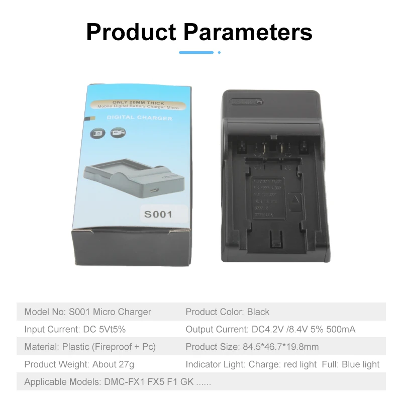 20 шт./лот CGA-S001 зарядное устройство для камеры с USB-кабелем Panasonic CGR-S001 DMW-BCA7 DMC-F1 DMC-FX1