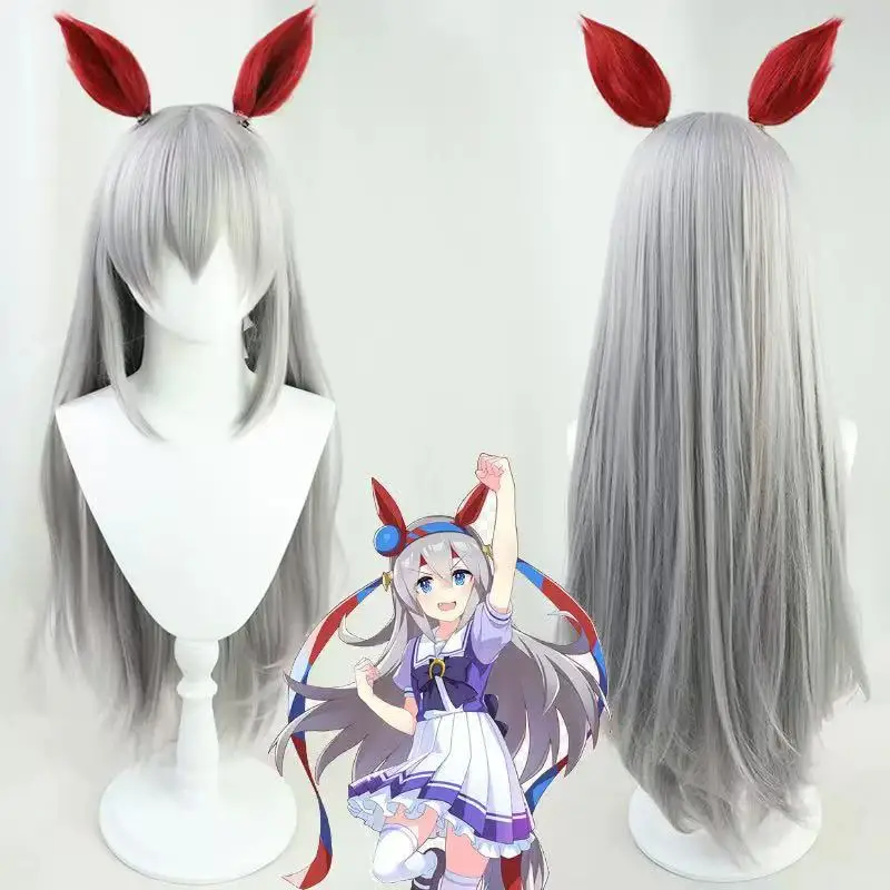 Фото Парик для косплея Uma Musume Pretty Derby Tamamo Cross, серебристо-серый, с ушками, термостойкий, из синтетических волос, для аниме-костюмов на Хэллоуин №1