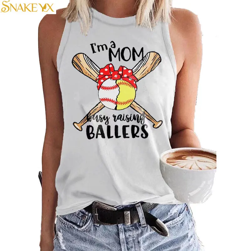 

SNAKE YX 2022 European and American Summer New Women's Sleeveless Vest Baseball Alphabet Print MOM Round Neck T-shirt