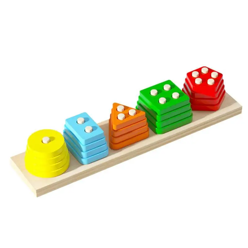 

Montessori Shape Sorter Wooden Stacking Blocks For Shape Recognition Wooden Stacking Blocks Color & Shape Recognition Sorter Puz