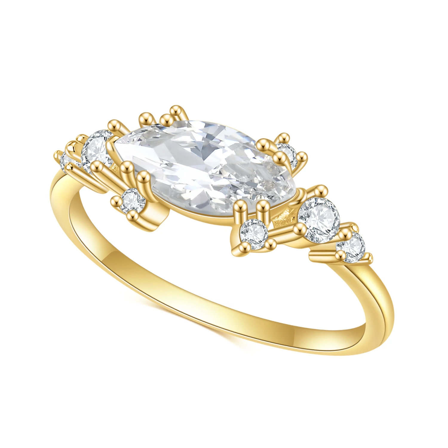 

GEM'S BALLET 585 14K 10K 18K Gold 925 Silver Ring 1.00TCW East to West Classic French Pave Marquise Moissanite Engagement Ring