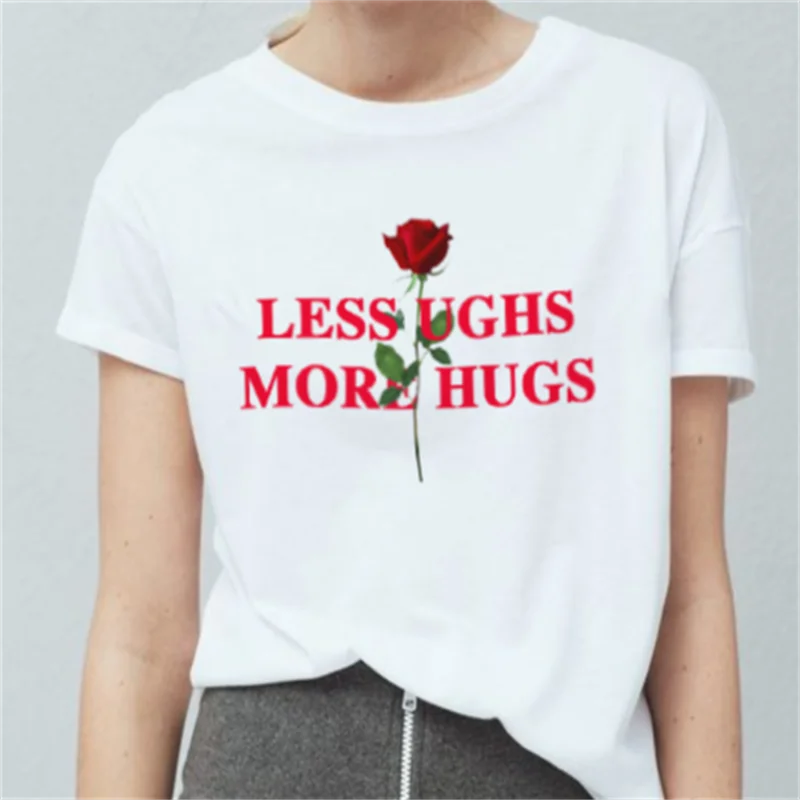 

Less Ughs More Hugs Tee Y2k Clothes for Women Clothing Graphic T Shirts Goth Gothic Short Sleeve T-shirts Kawaii Anime 90s