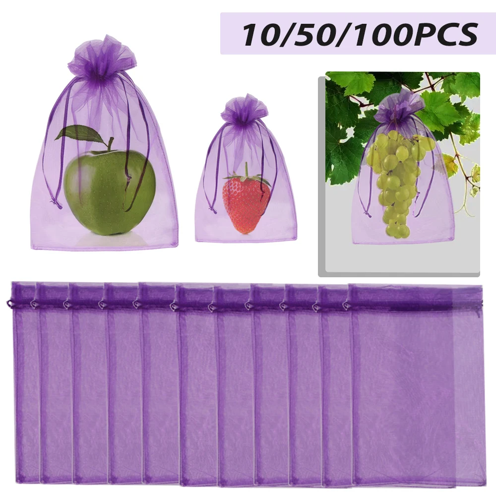 

10/50/100PCS Orchard Fruit Protection Bag Garden Potted Plants Pest Control Anti-Bird Mesh with Drawstring Strawberry Bagging