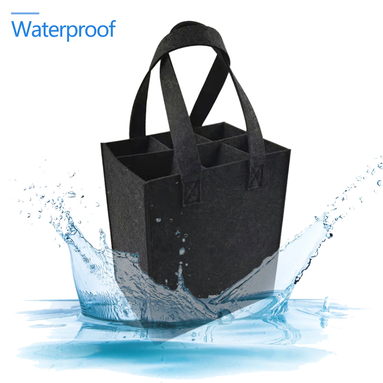 

Felt Wine Storage Tote Bag with 6 Grids Divider Solid Color Bottle Carrier Washable Reusable Fashion Shopping Tote Bag