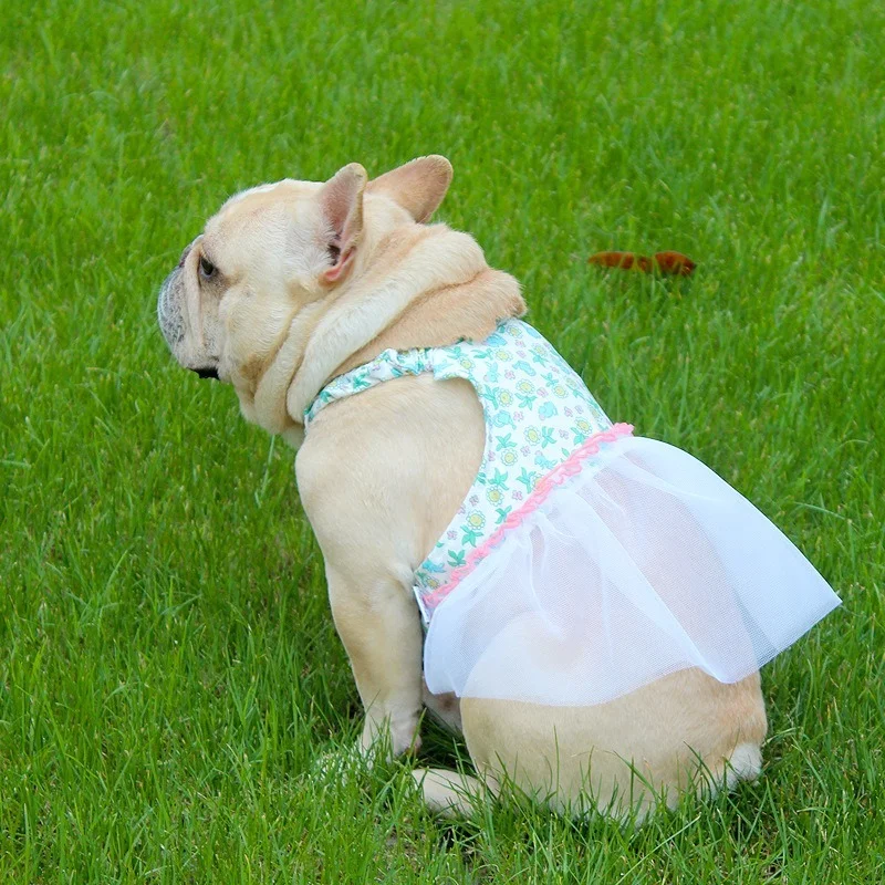 

Summer Frenchie Bulldog Sling Dress Kawaii Print Dog Skirt Schnauzer Pug Clothes New Arrival Puppy Clothing Dogs Pets Costume