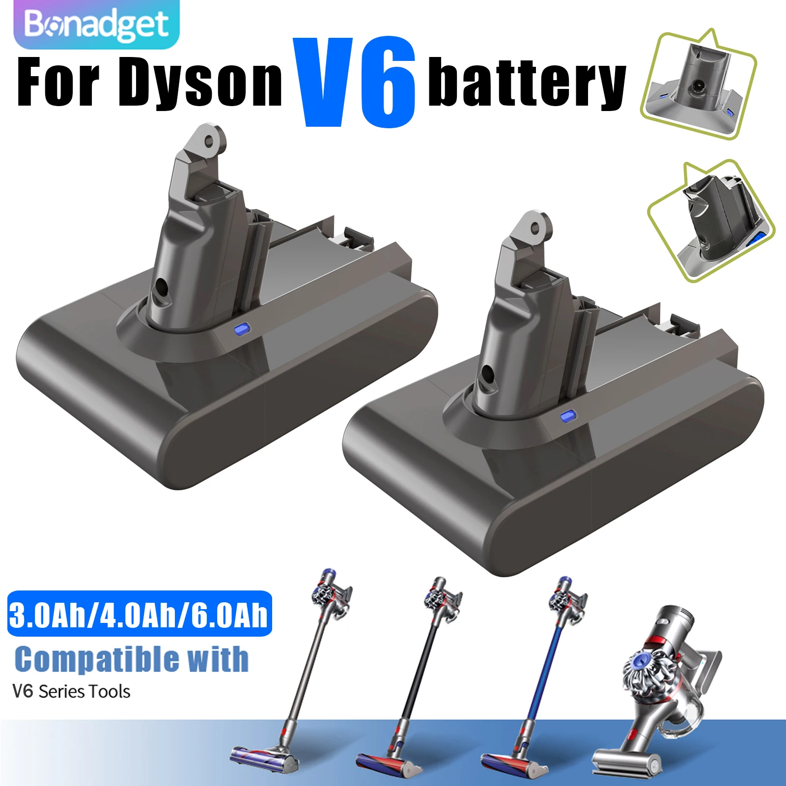BATTOOL 6000mAh 21.6V Li-ion Battery for Dyson V6 Vacuum Cleaner DC58 DC59 DC61 DC62 DC74 SV09 SV07 SV03 965874-02