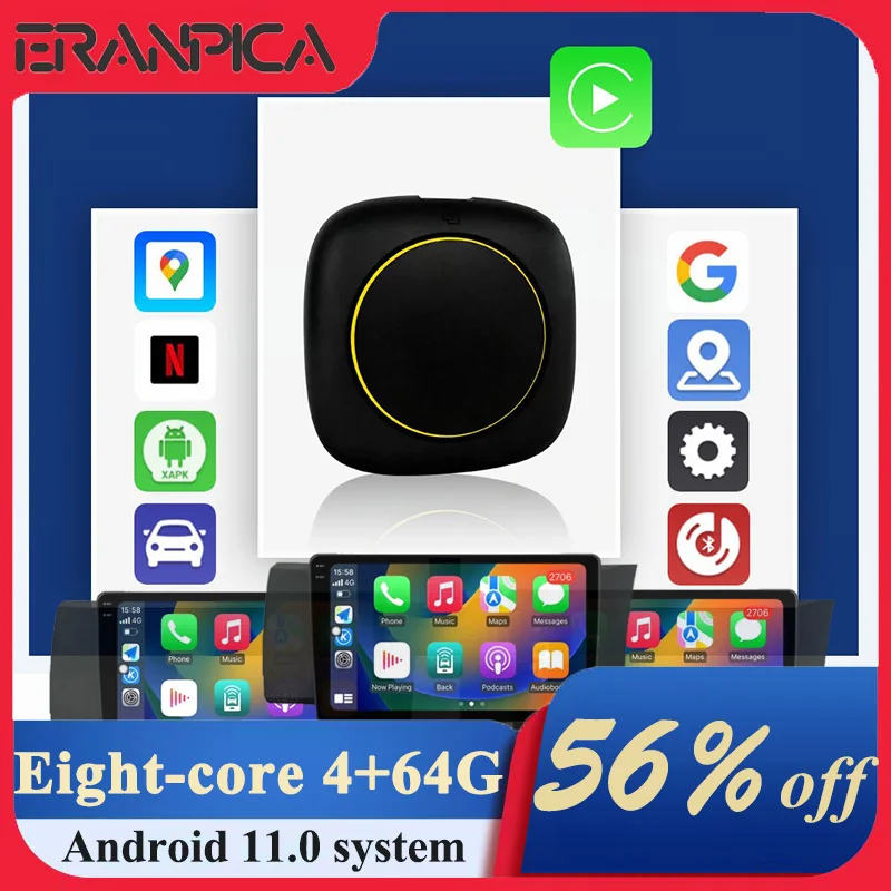 CarPlay Android 11 Smart AI TV Box 8 ядер 4 Гб 64 беспроводной Авто YouTube Netflix для OEM проводной