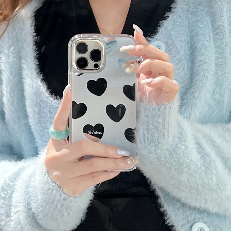 

Electroplated Mirror - Full Screen Love Phone Case For iphone 14 13 12 11 Pro Max X XR XSMAX 7 8 Plus SE TPU Case Cover