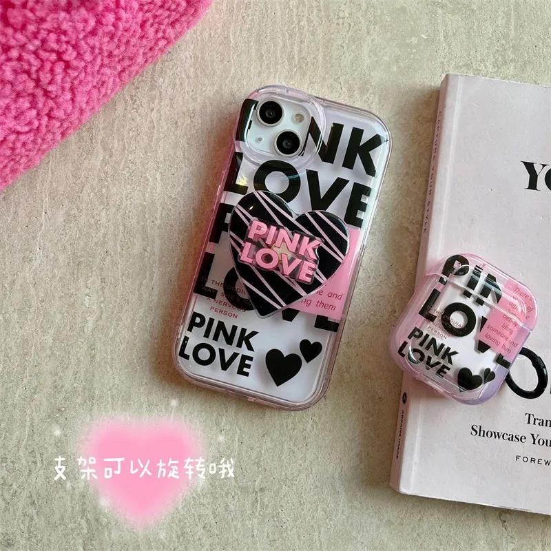 

Fashion Clear Originality Letter Love Folding Bracket Female Phone Cover Case For Iphone 14 13 12 11 Pro Max Soft Coque Fundas