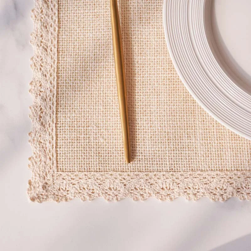 Lace Burlap Tablemats Placemats Rustic Table Decor Water-Proof Place Mats Heat Resistant for Wedding Party Christmas images - 6