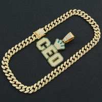 hip hop iced out cuban chains diamond letter ceo pendant mens necklaces charm fashion gold jewelry set for women couple choker