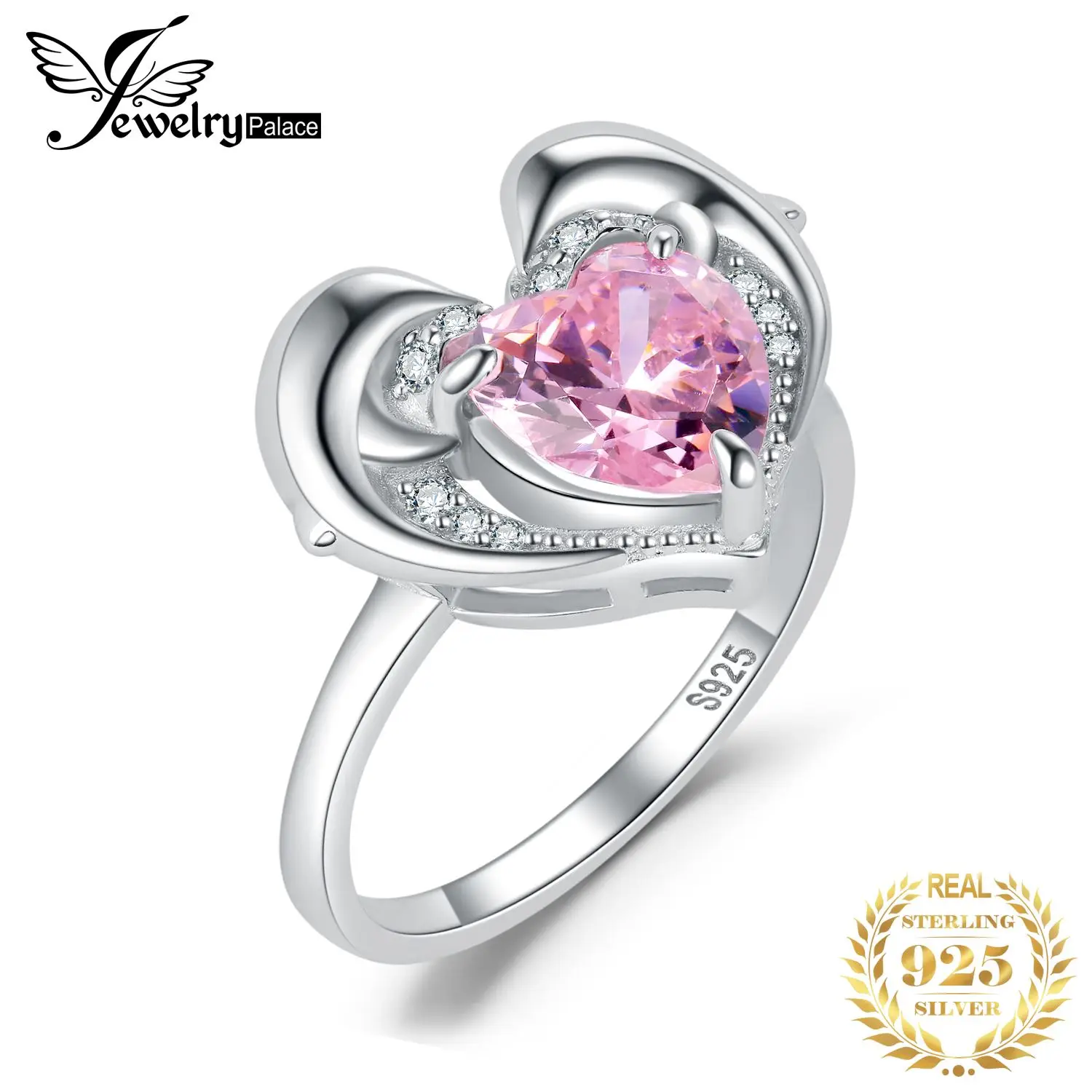 

JewelryPalace New Arrival Love Heart Dolphin 3.2ct CZ Simulated Pink Diamond 925 Sterling Silver Cocktail Ring for Woman Jewelry