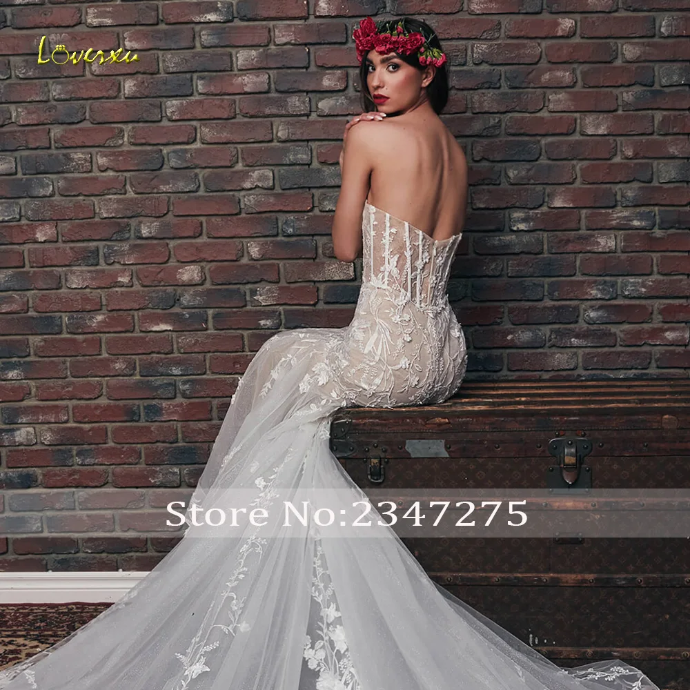 Loverxu Русалка Монdern Свадебные платья без бретелек без рукавов Vestido De Novia Аппликации Романтическое сексуальное свадебное платье на заказ (art.: 3920cd4884192) - 3920cd4884192
