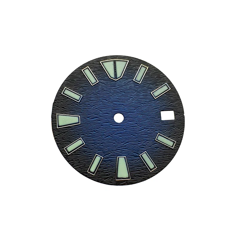 Modified 28.5mm Blue Black Dial Replacement Precision Green Luminous Lettering Dial Fit For NH35A Movement BD3