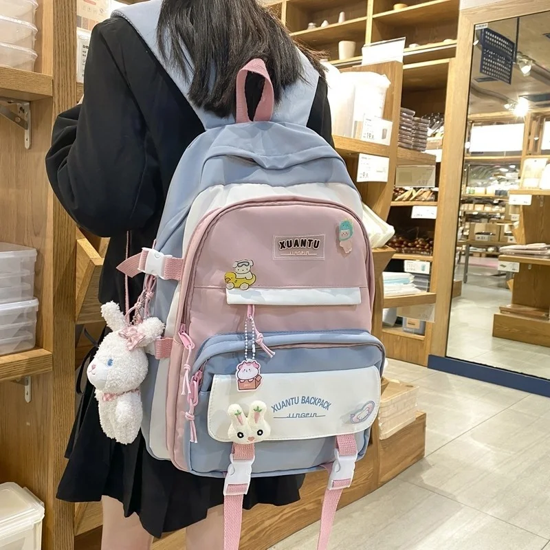 

Ransel Wanita Desain Multilapisan Tas Sekolah Warna Kontras untuk Anak Perempuan Tas Travel Tahan Air Nilon Tas Penyimpanan