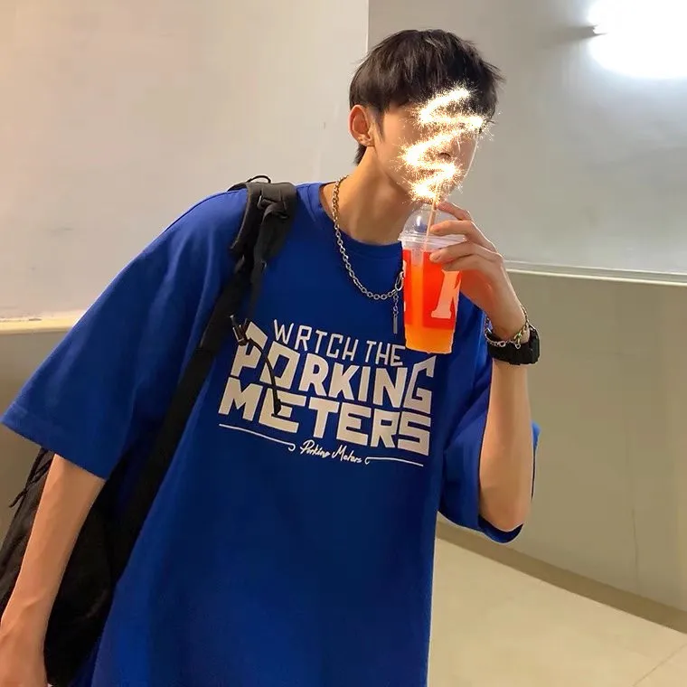 

Klein Blue short sleeve t-shirt men's summer fashion loose letter printing half sleeve casual casual casual T-shirt