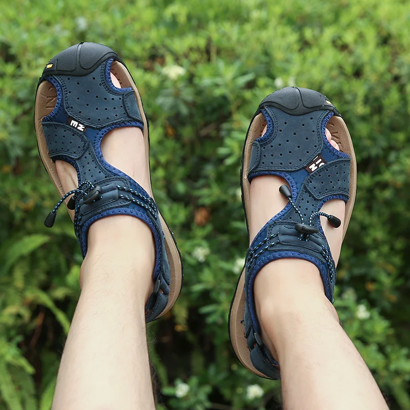 Сандалии мужские из натуральной кожи уличная пляжная обувь удобные римские