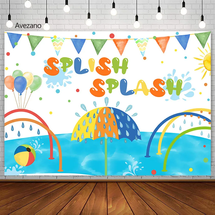 

Splish Splash Photography Background Summer Child Birthday Water Banner Party Balloon Backdrops Decor Photo Studio Photozone