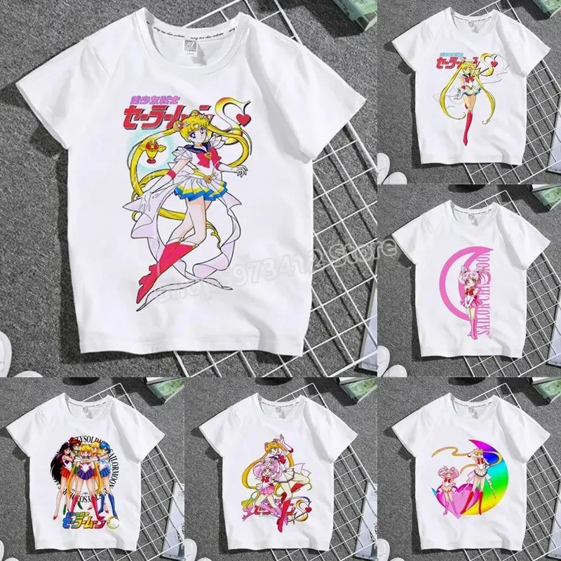 Фото Футболка Sailors Moon, детская одежда, летние футболки с короткими рукавами для мальчиков и девочек, эксклюзивные топы, рубашки в стиле Харадзюку с принтом кавайных фигурок, подарок №1