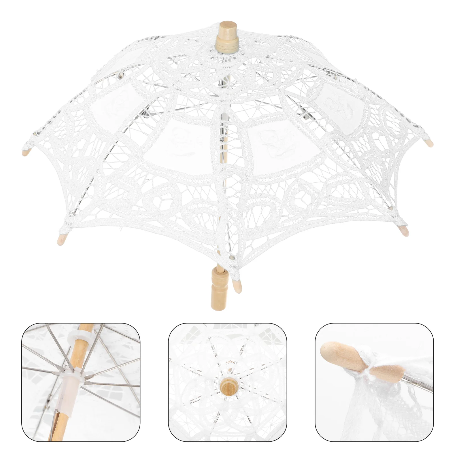 

Embroidery Lace Umbrella Flower Girls Wedding White Kids Decorative Parasol Bath Accessories Festival Vintage