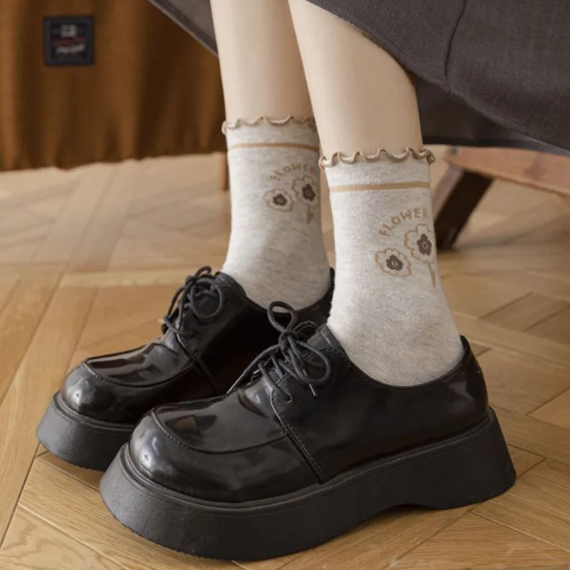5 Pair Korean Style Women Socks Crimping Kawaii Print Cartoon Human Head Autumn Winter Socks Fashion Harajuku Cotton Socks Woman
