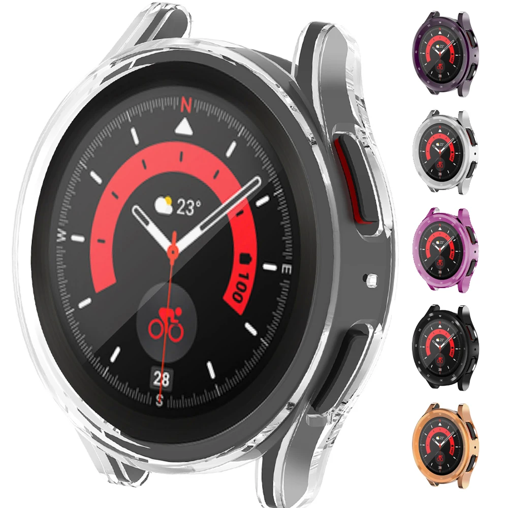 

Glass+Case for Samsung Galaxy Watch 5 Pro 45mm TPU Plated All-around Screen Protector Cover Bumper Bazel DIY Accessories