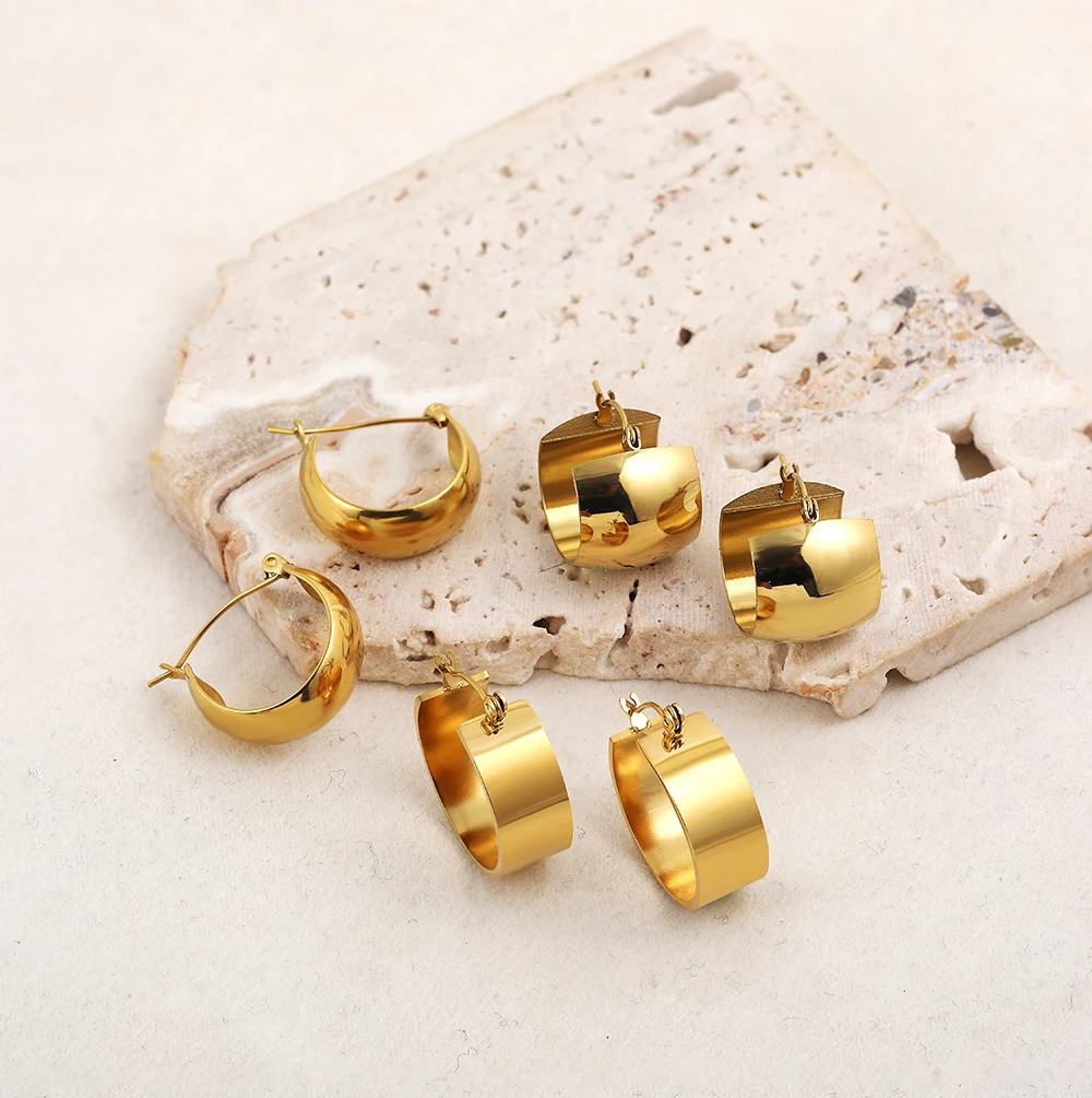 

Fashion Gold Color Punk Rock Chunky Thick Earrings Female Geometric Piercing Round Circle Hoop Earrings Party Jewelry