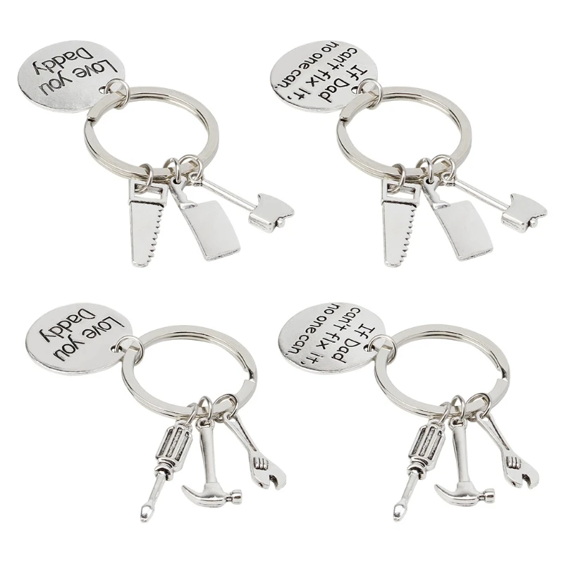 

Dad Gift Charm Hand Tools Keychain Hammer Wrench Engraved Keyring Family Father